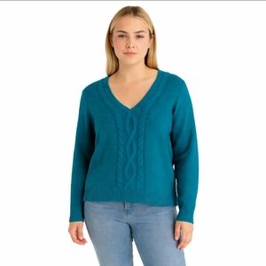 Chaps Green Womens Fisherman CableKnit Sweater Plus Size XL